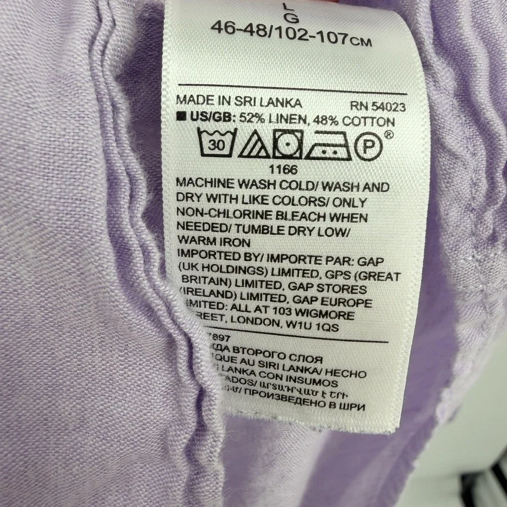 Banana Republic Linen Cotton Sz L Untucked Slim Fit Button Up Shirt Lilac Beachy